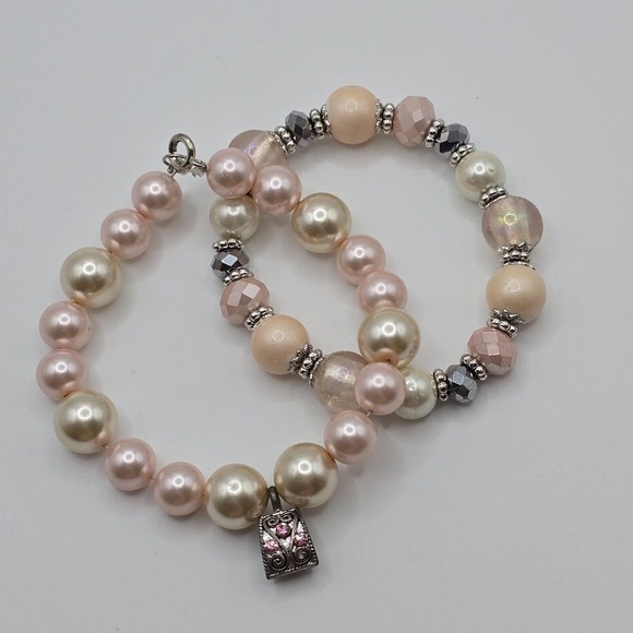 Pastel Beaded Bracelet Lot of‎ 2 Purse Charm Fashion Jewelry - Picture 2 of 10